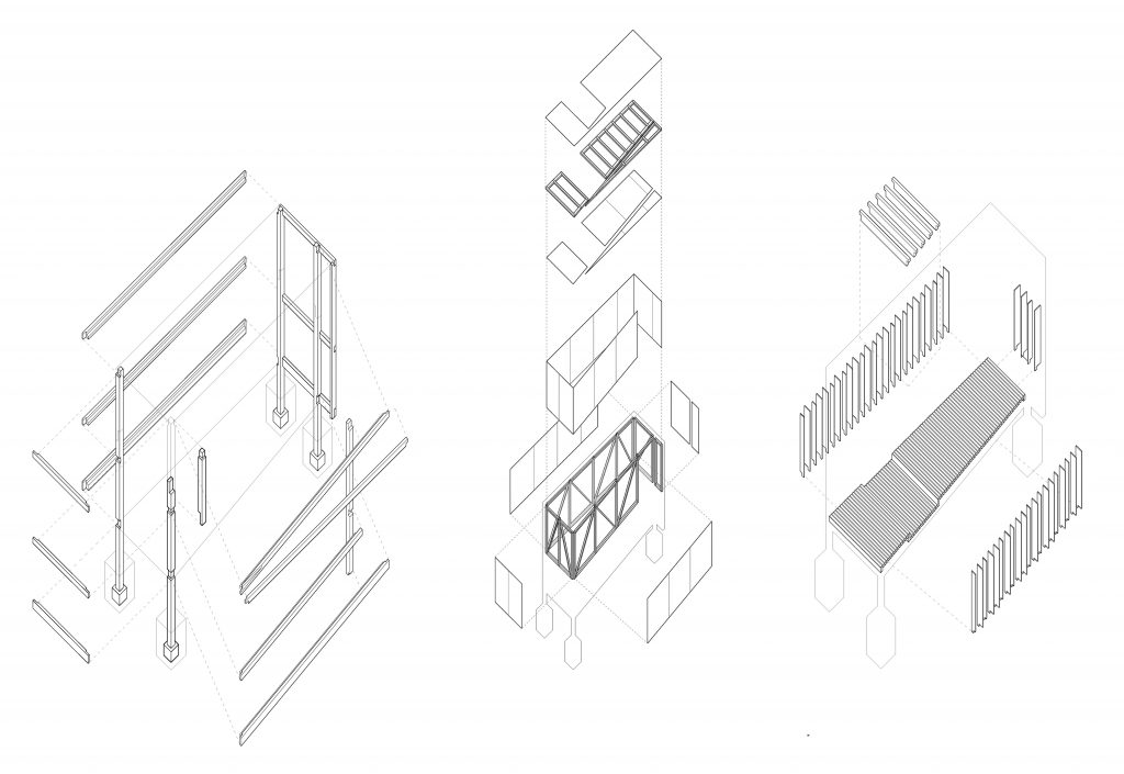Assembly axonometric drawings of Hilltop Chapel
