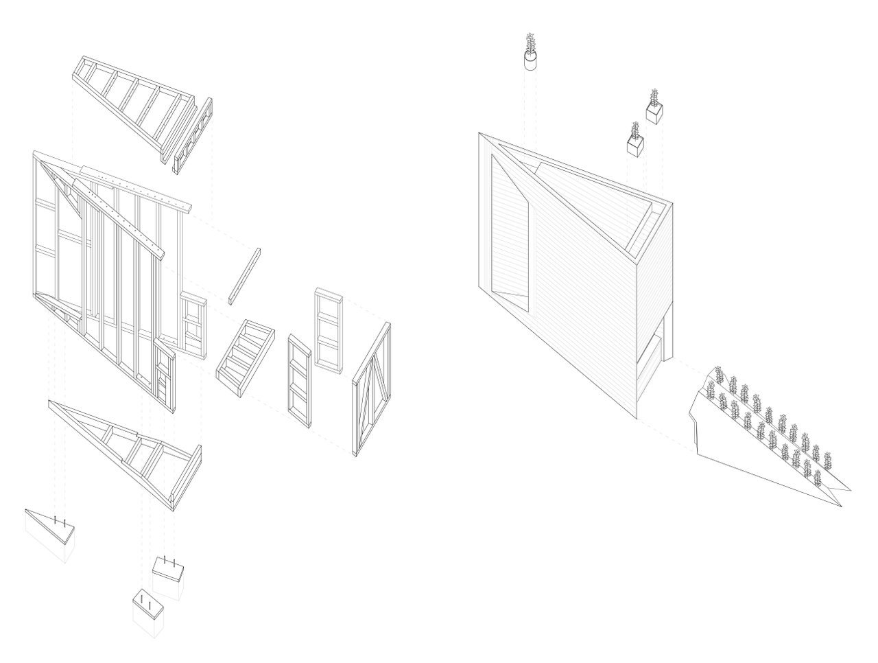 Axonometric drawings of Plough Chapel