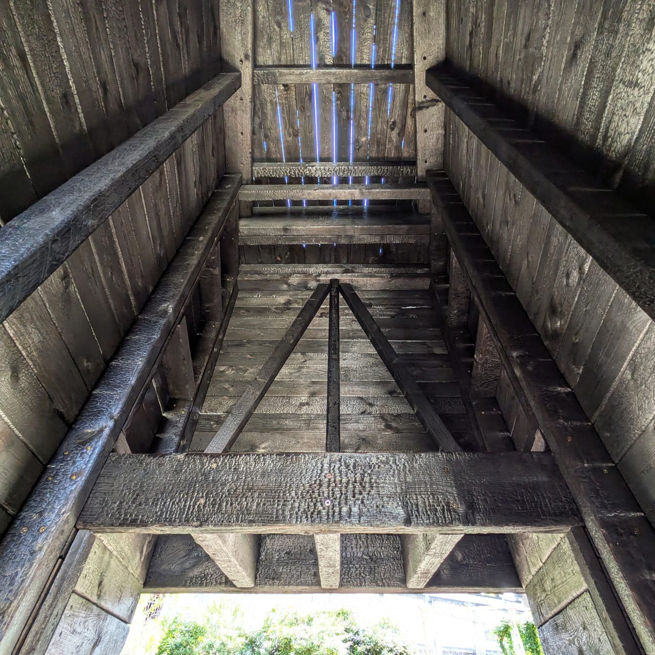 Timber roof truss inside the chapel