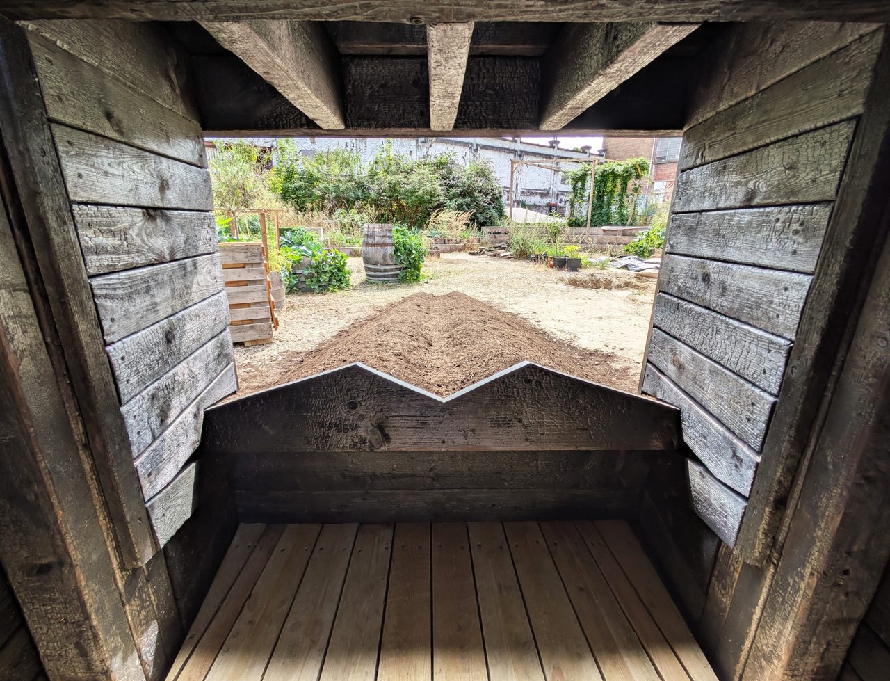 Interior view towards the viewport and the garden beyond