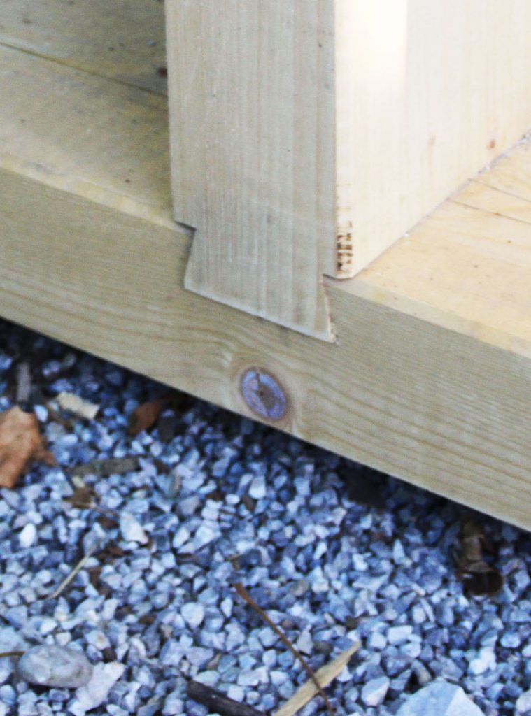 Exposed dovetail joint in the pine structure